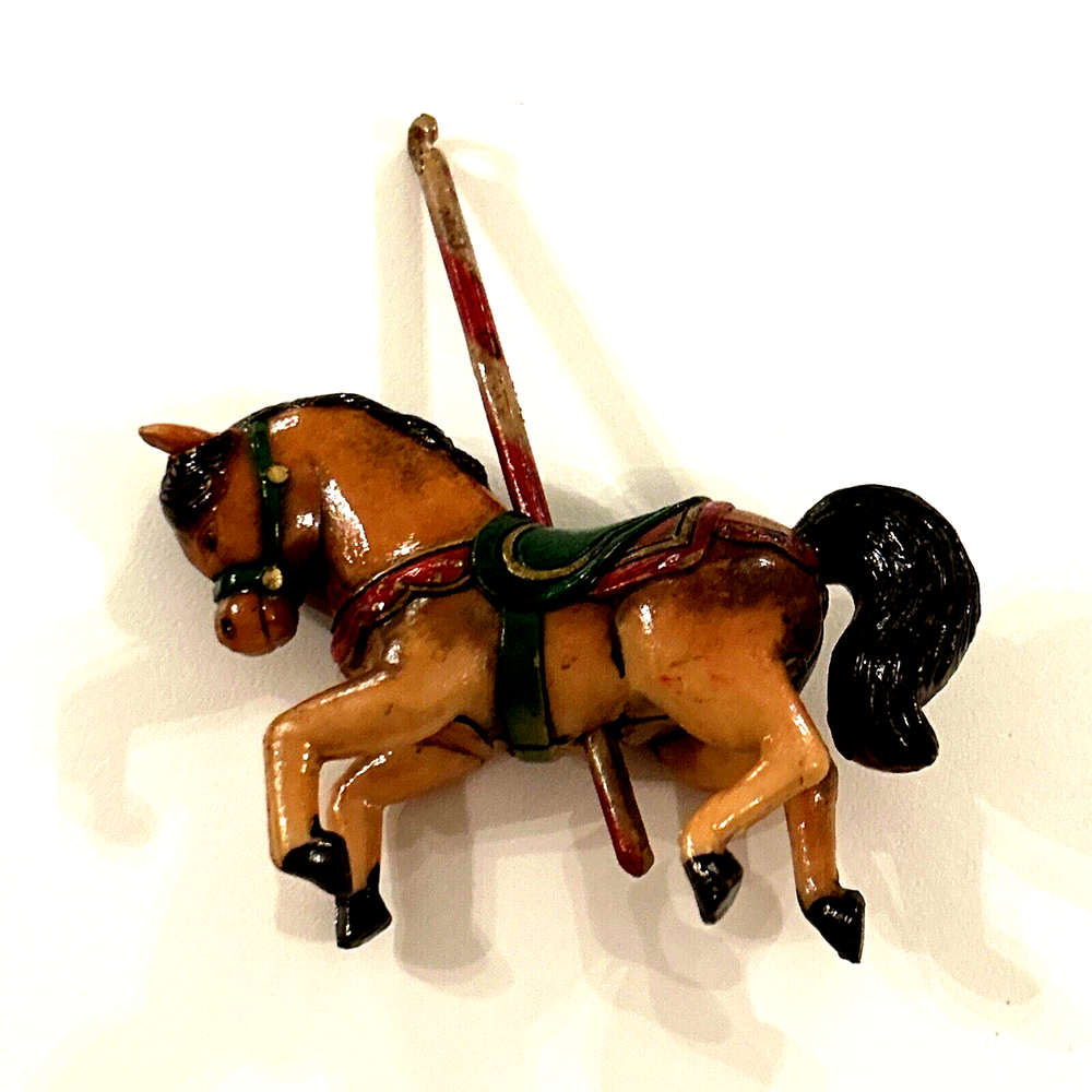 Vintage Hard Plastic Carousel Horse Christmas Ornament - Estate Sale-image