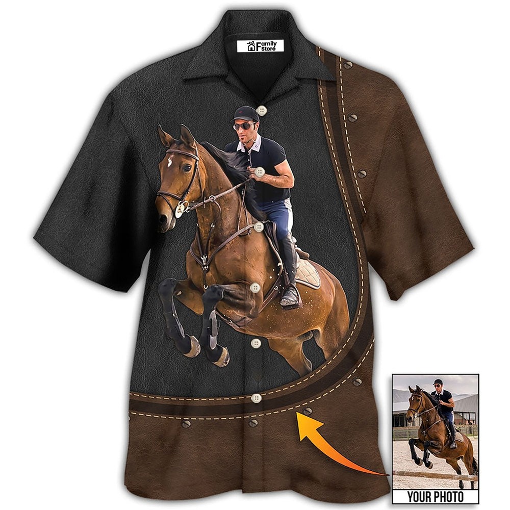 Personalized Horse Riding Horse Leather Style Custom Photo   Hawaiian Shirt