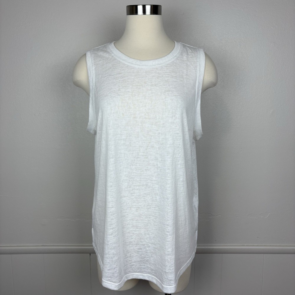 Athleta Breezy White Tank Top Size L Sleeveless Linen Like