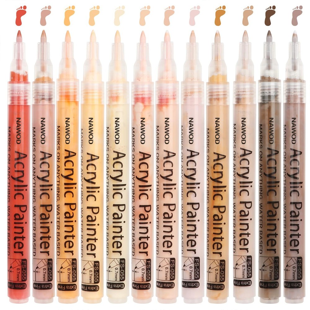 NAWOD Skin Tones Art Markers, Acrylic Paint Pens Set of 12 Skin Colors Paint ...