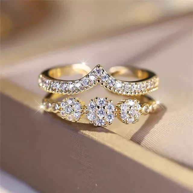 2.30Ct Round Cut Real Moissanite Women Open Wedding Ring 14K Yellow Gold Plated