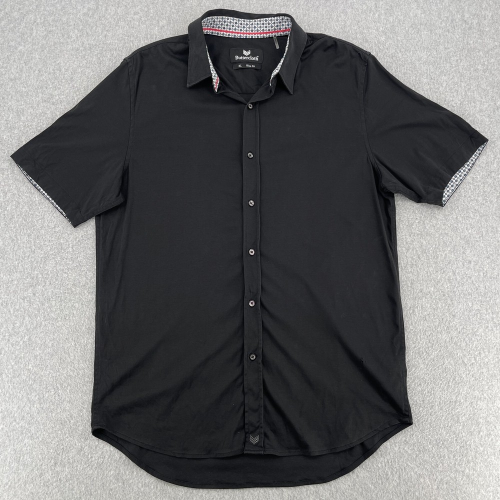 ButterCloth Shirt Mens XL Black Short Sleeve Slim Fit Casual Button Down Stretch