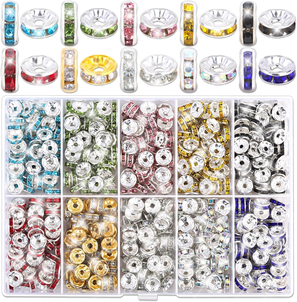 600-Piece Rondelle Rhinestone Spacer Beads for Jewelry Crafting