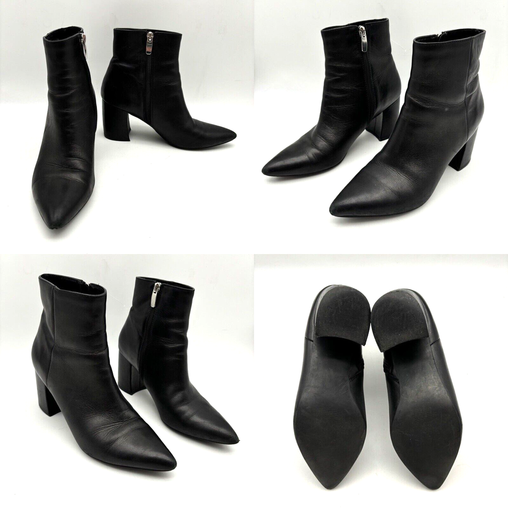 Vintage Y2K Steve Madden NADALIE Black Leather Zip Up Point Toe Ankle Boot 8.5M