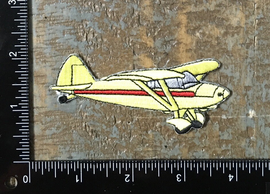 Vintage Airplane Aviation Embroidered Iron-On Patch in Light Yellow and Red