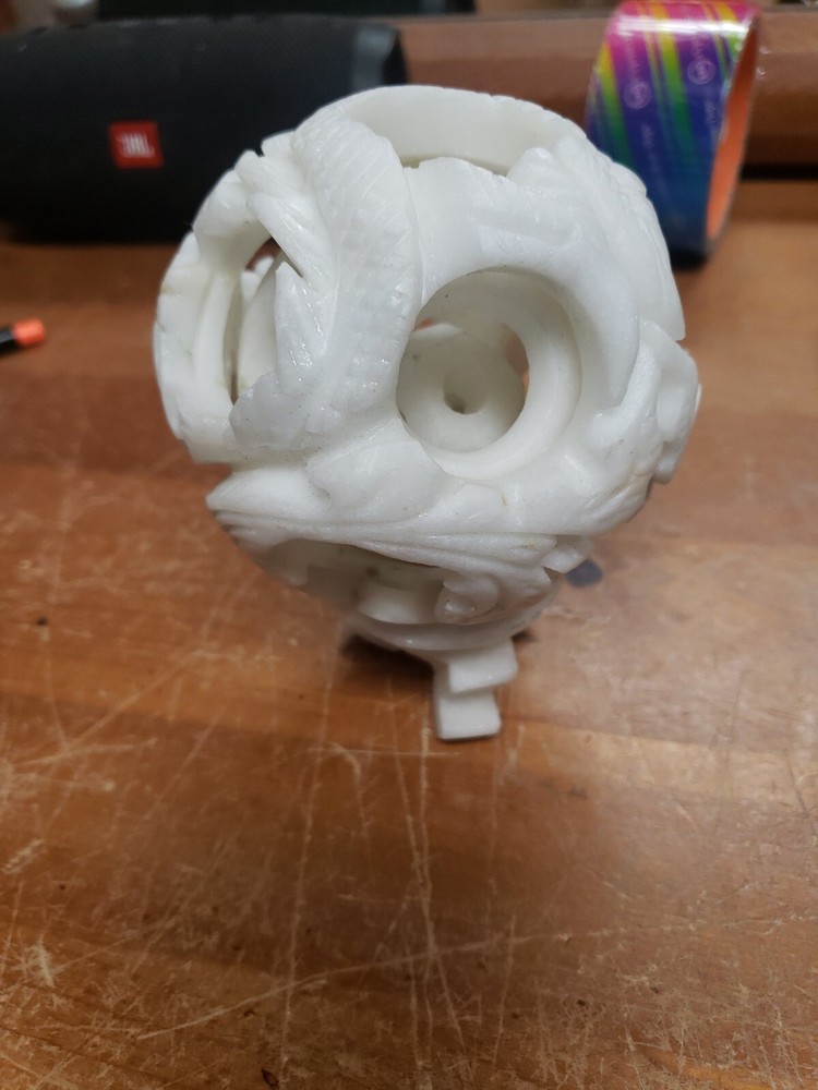 Vintage Chinese Stone Dragon Puzzle Ball 3 Layer 3 7/8