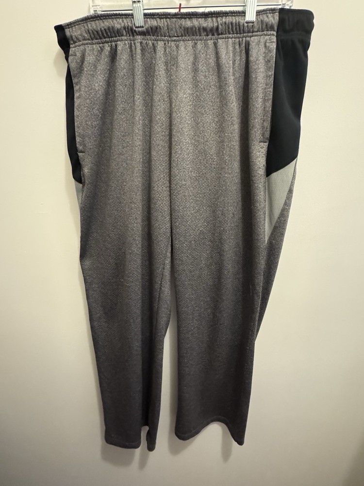 Reebok Men’s Athletic Workout Gym Pants Elastic Drawstring Waist Comfortable Gray and Black 2XL
