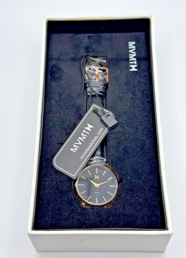 MVMT Madison Avenue Rose Gold Ladies Watch with Black Leather Strap - Retail $118