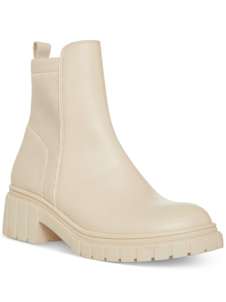 AQUA COLLEGE Womens Ivory Pronto Round Toe Block Heel Booties 9.5 M