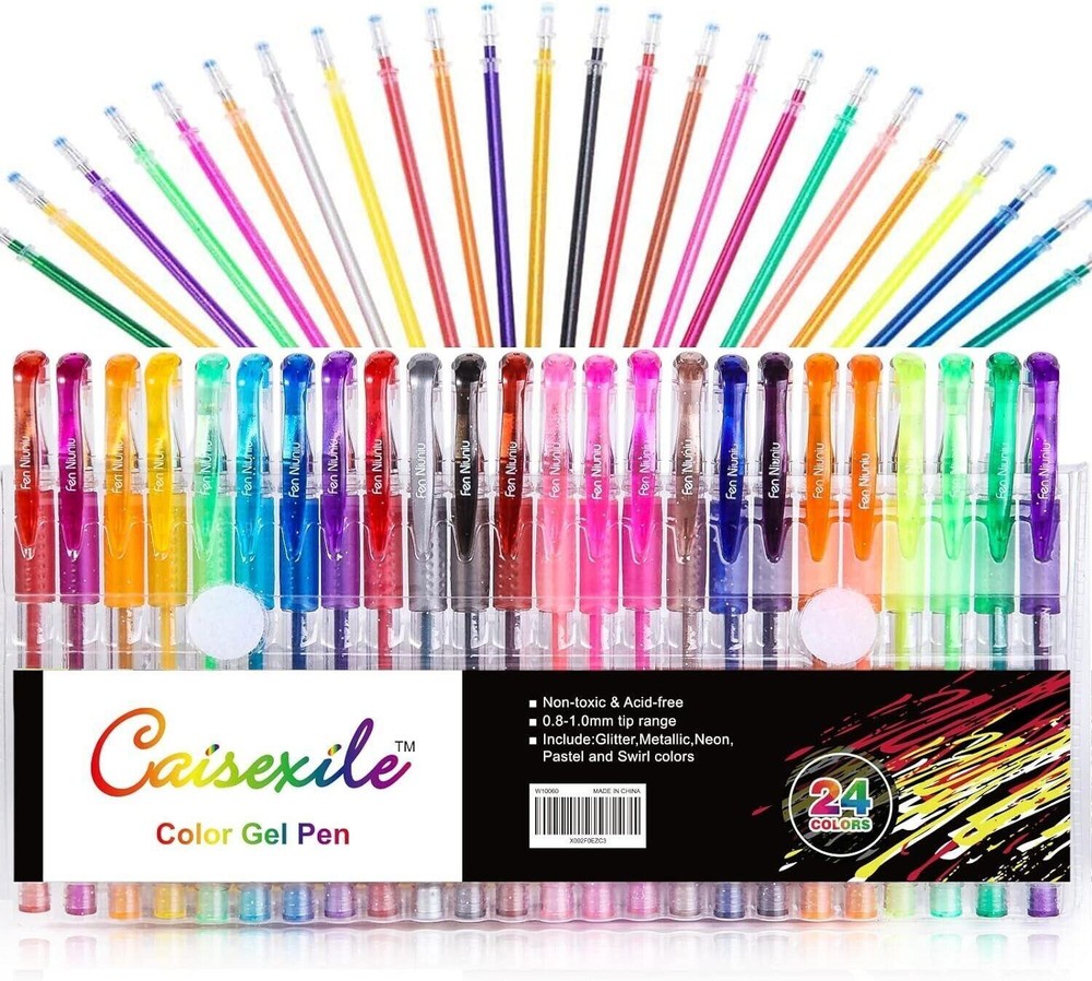 Gel Pens 48 Set Colored Glitter for Coloring Books Drawing Art Marker Kids Adult