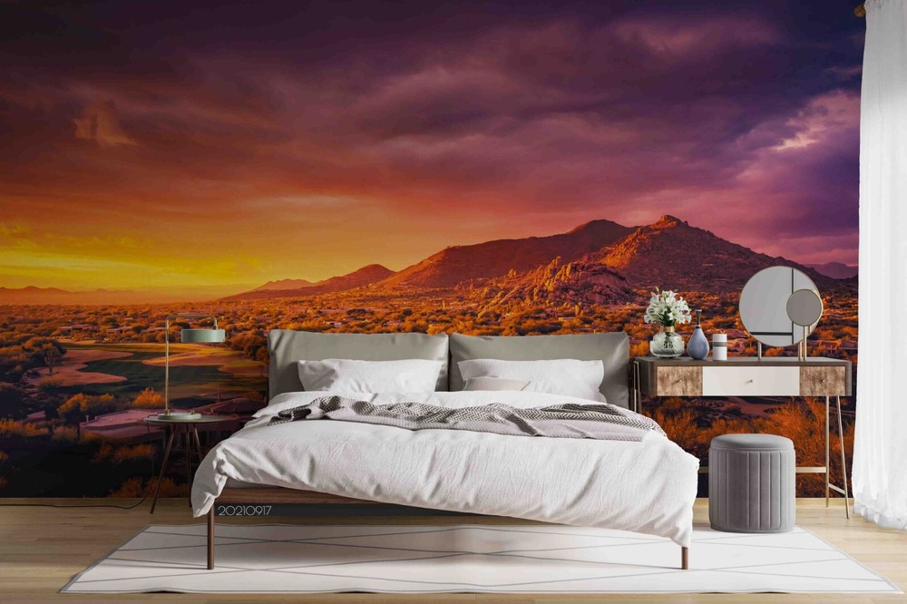 3D Sunset Sky Mountains Scenery Wall Murals Wallpaper Murals Wall Sticker