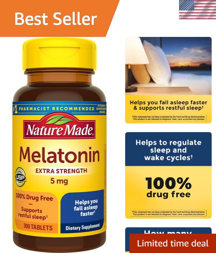Melatonin 5mg Extra Strength Tablets, 100% Drug Free Sleep Aid for Adults, 30...