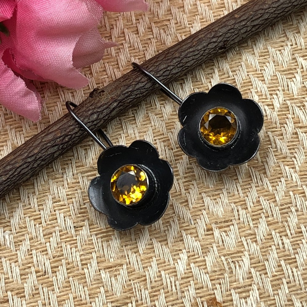 Natural Citrine Drop Earrings in 925 Sterling Silver Indian Jewelry