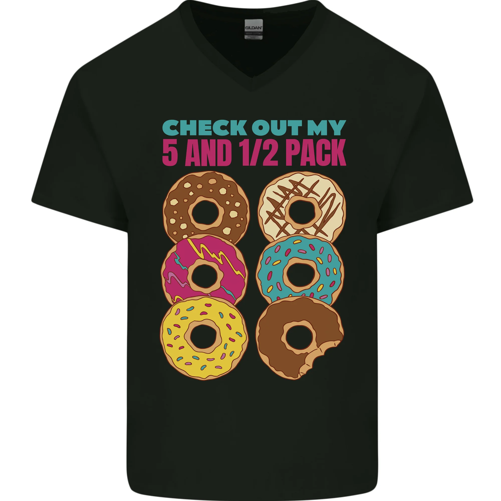 Funny Donut Check Out My 5 1/2 Pack Food Gym Mens V-Neck Cotton T-Shirt