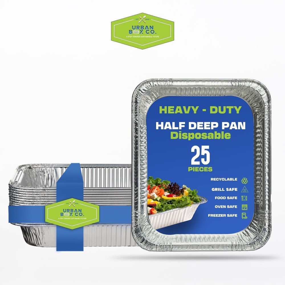 Urban Box Co 9x13 Half Size Deep Aluminum Pan Disposable Tray 25 Pack No Lid