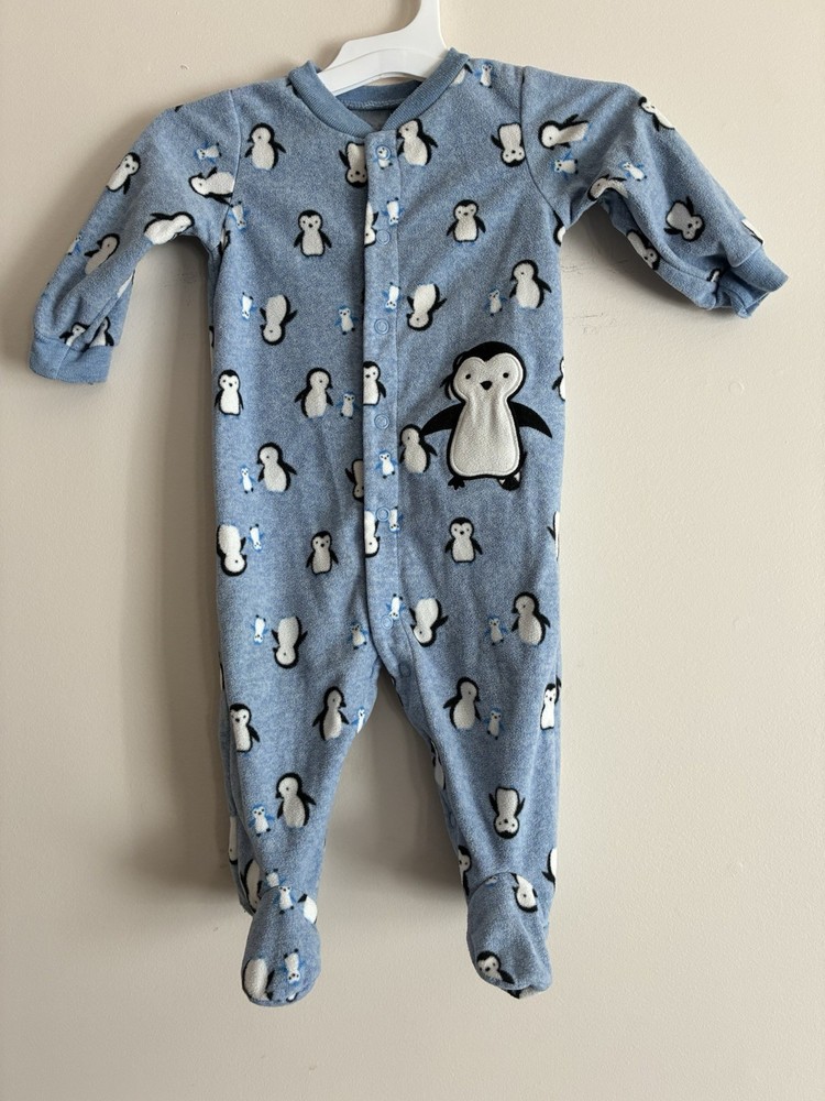 Carter's Baby Boys Cute Penguin Print Cozy Fleece Snap-Up Sleep & Play Blue 3-6M