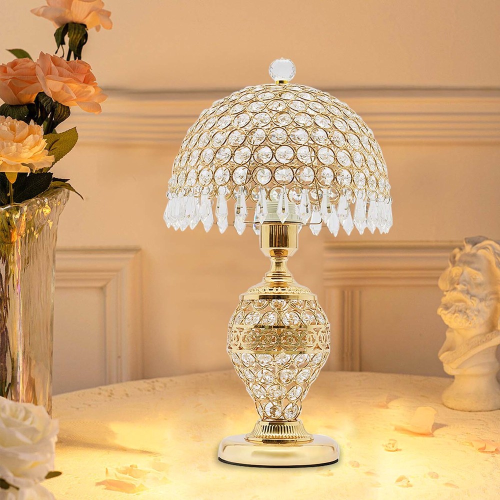 Gold Crystal Table Lamp Desk Bedroom Living Room Lighting Bedside Light E26