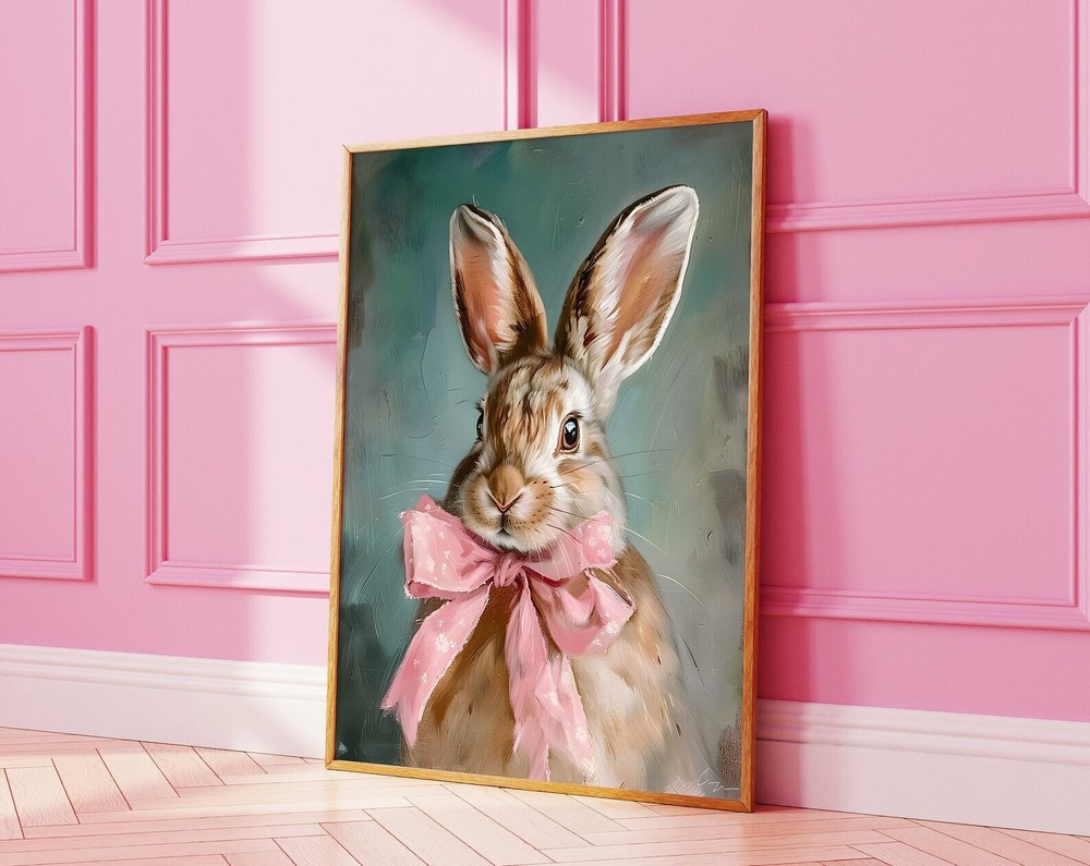 Easter Bunny Rabbit With Pink Bow Nursery Decor Grand Millenial Poster Grandma