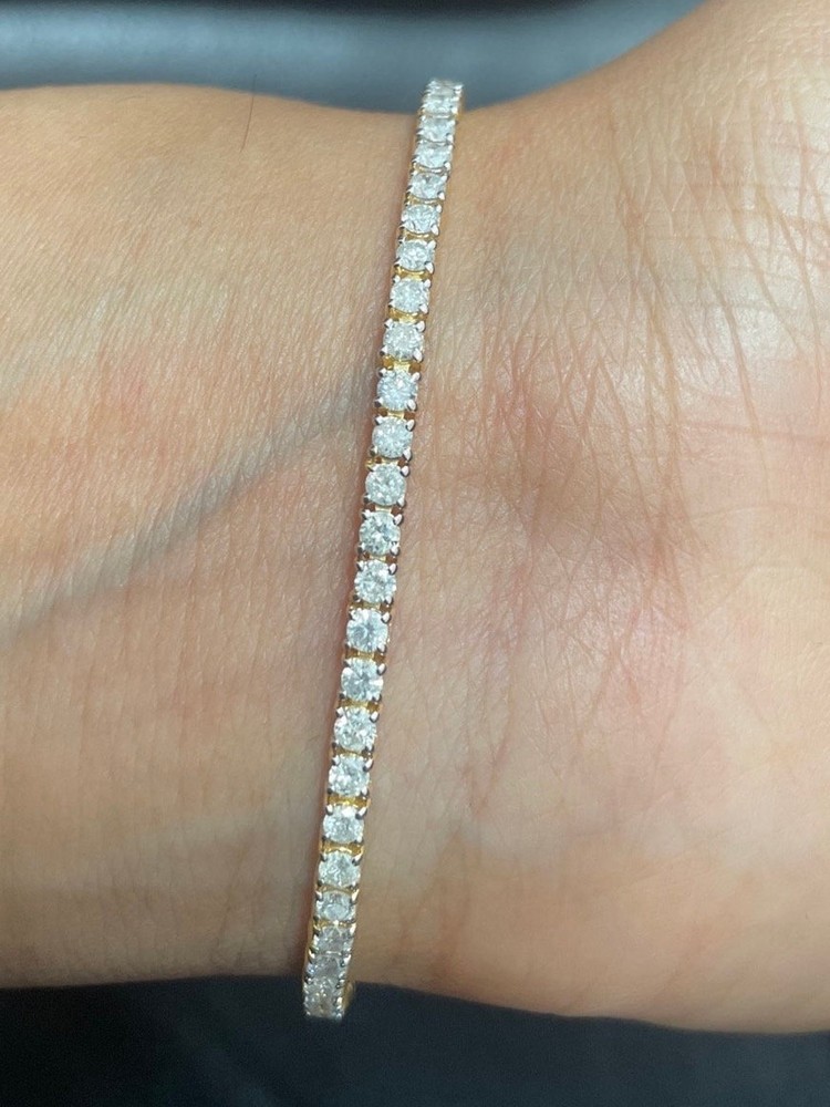 Luxury Diamond Bracelet Round Cut E F VVS2 Lab Grown 3.25 Carat 14k Yellow Gold