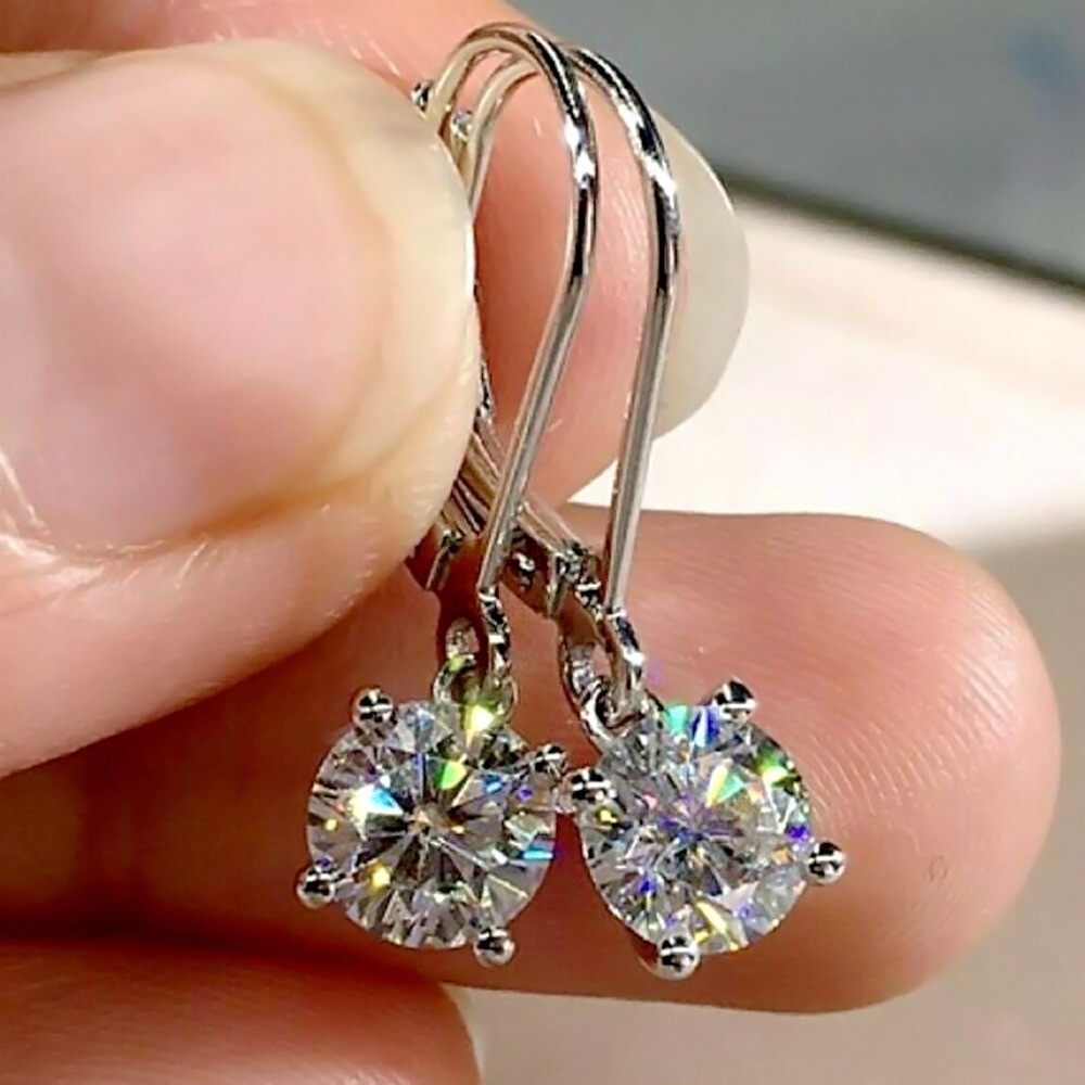 2.4 TCW Round White Moissanite 14k Gold Clip-On Drop Earrings