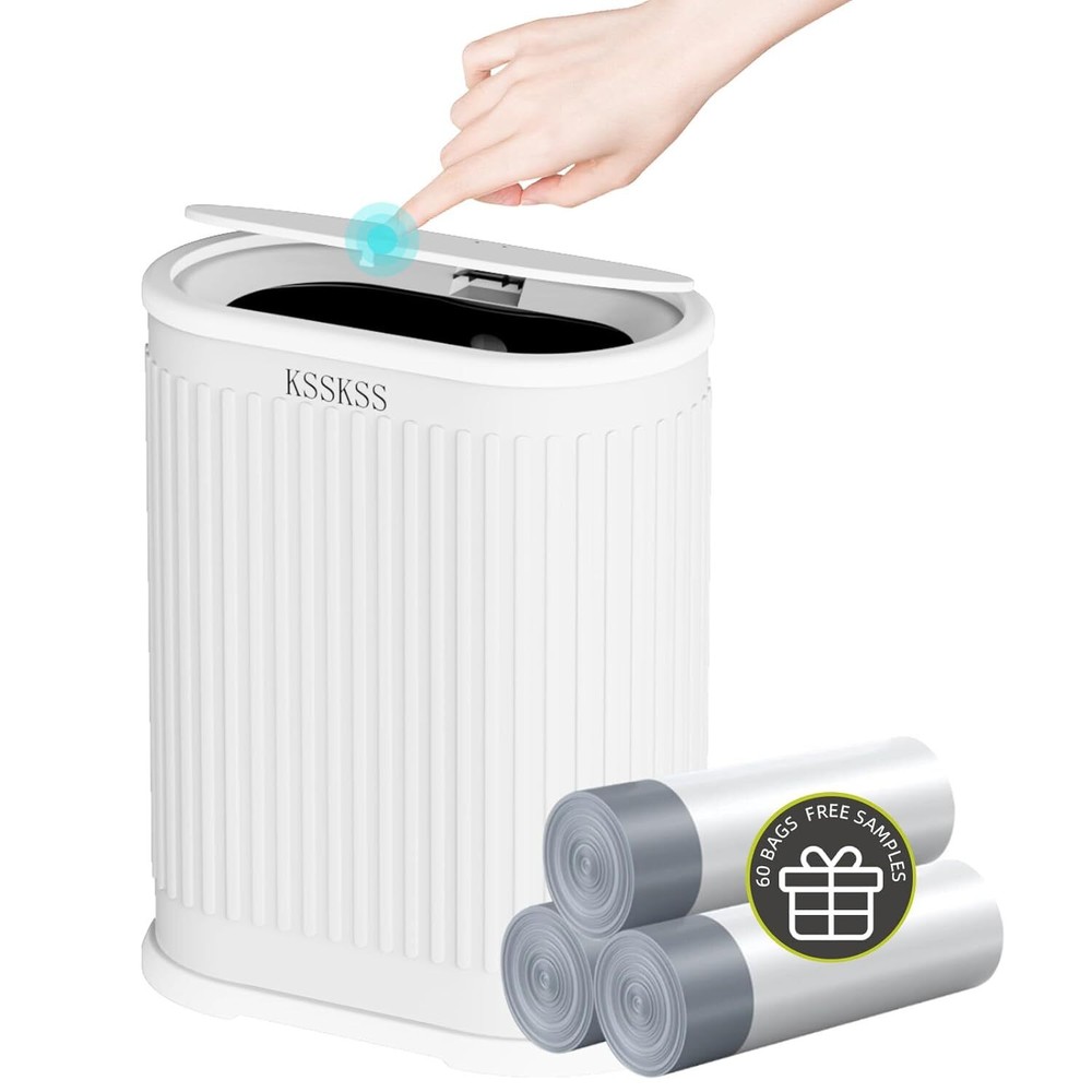 Slim 1.8-Gallon White Bathroom Trash Can with Lid