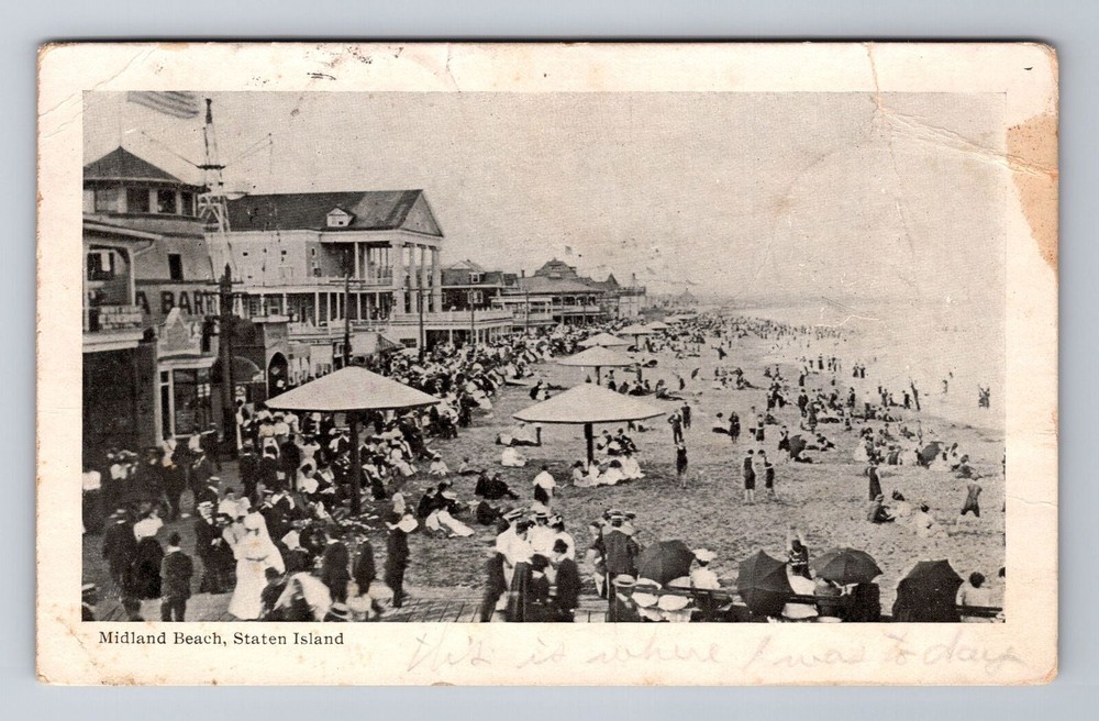 Staten Island NY-New York, Crowd At Midland Beach, Vintage c1906 Postcard