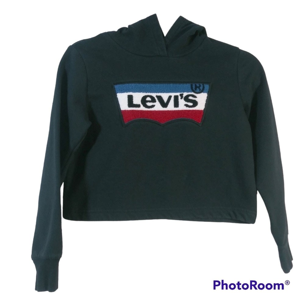 LEVIS BIG GIRLS BLACK FLEECE CROPPED HOODIE SIZE M