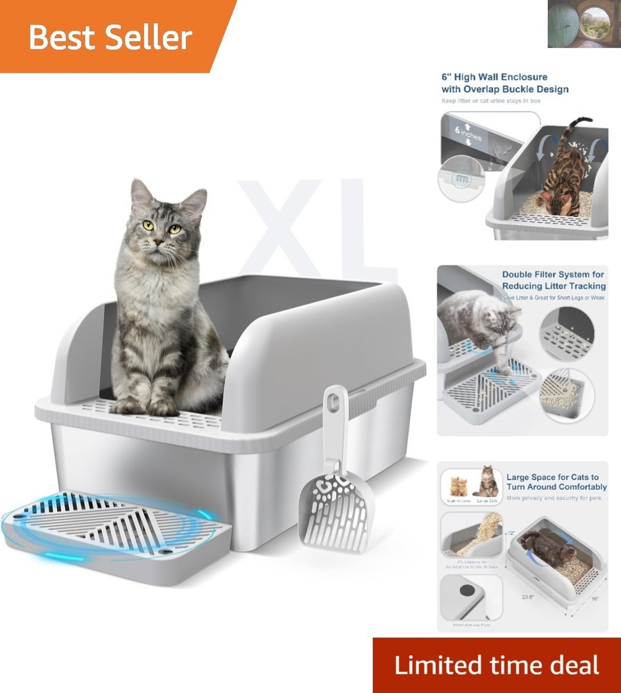 Premium Stainless Steel Cat Litter Box with Lid - Non-Stick Easy-Clean Design