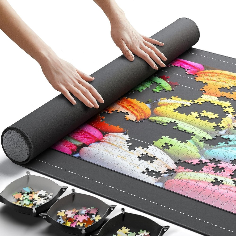 Portable Jigsaw Puzzle Mat with Non-Slip Bottom & 3 Sorting Trays - Travel Ready