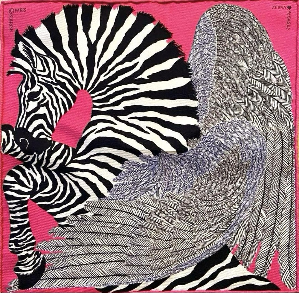 Vintage Hermes Nano Carre Zebra Pegasus silk scarf colorful cute excellent condition