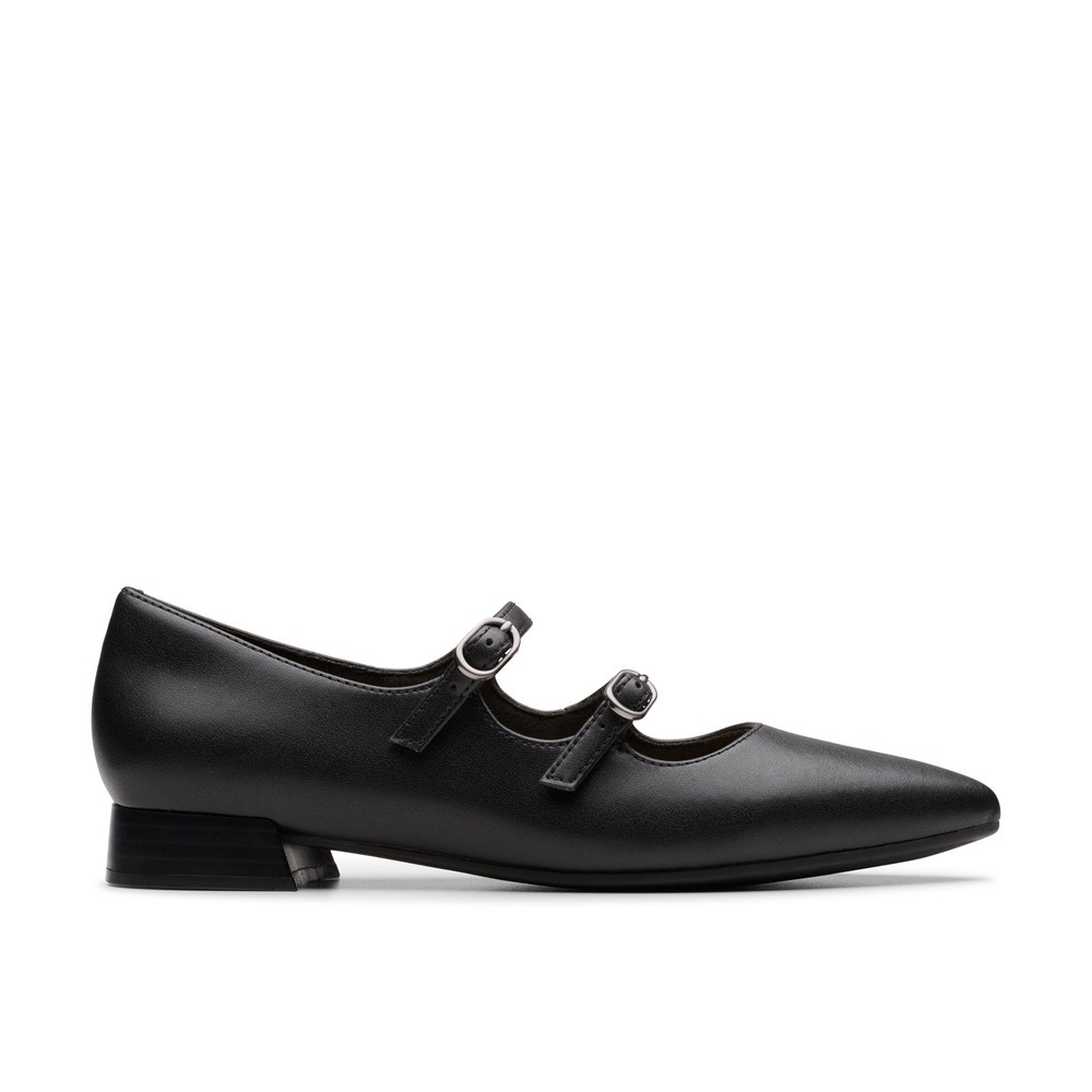 Clarks Natalyn Lane 26181929 Womens Black Wide Leather Mary Jane Flats Shoes