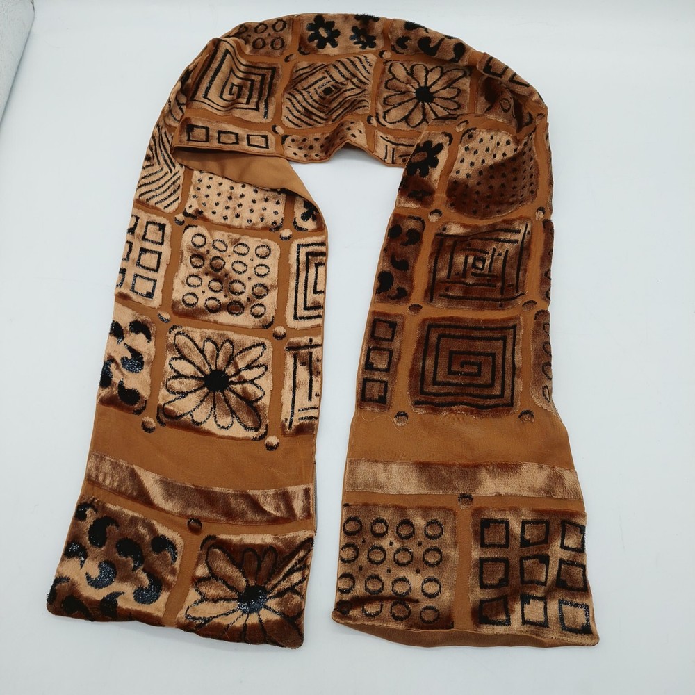 Cucorelli Collezioni Brown Black Geometric Pattern Scarf 6x43 Inches