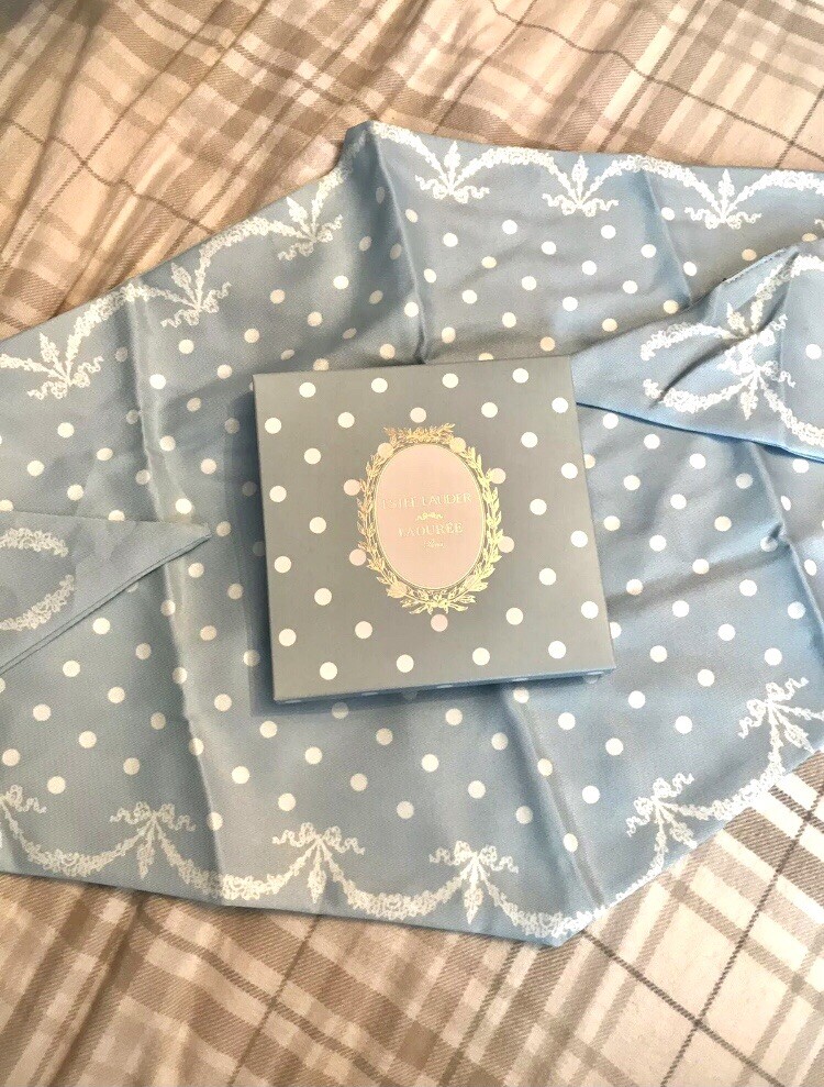 Estee Lauder Vintage 1960s Light Blue White Polka Dot Scarf Laduree Paris Collab