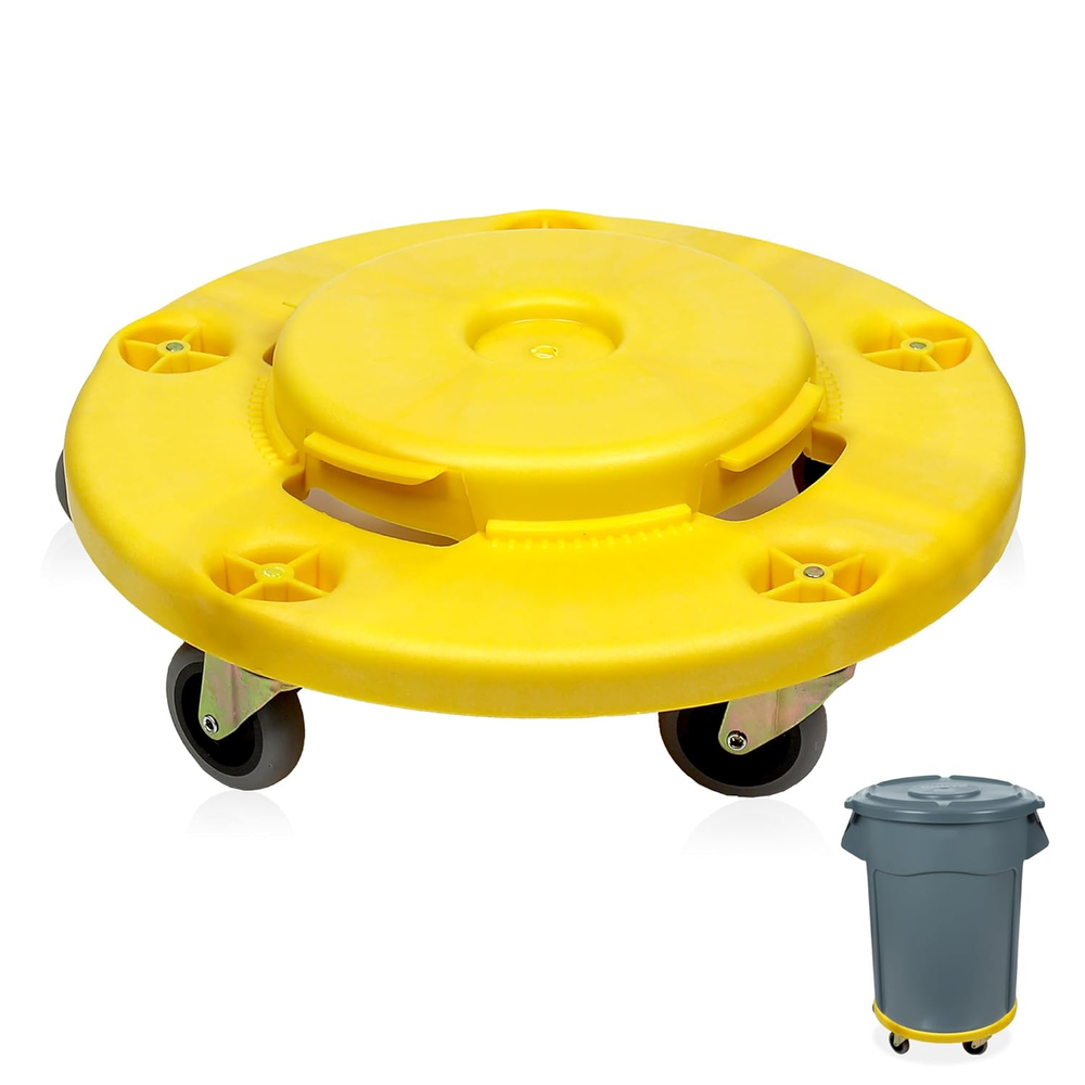 50933 round Trash Can High Visibility Yellow Dolly 5 Swivel Casters 18