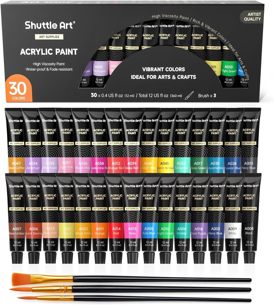 Acrylic Paint Set 30 X12Ml Tubes Artist Quality Pigments Colors Kids Painting