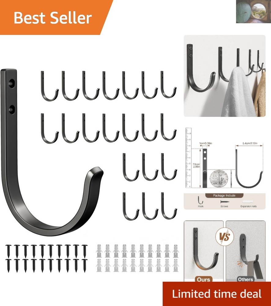 Elegant 20-Pack Black Screw-In Hooks for Sturdy Home Organization