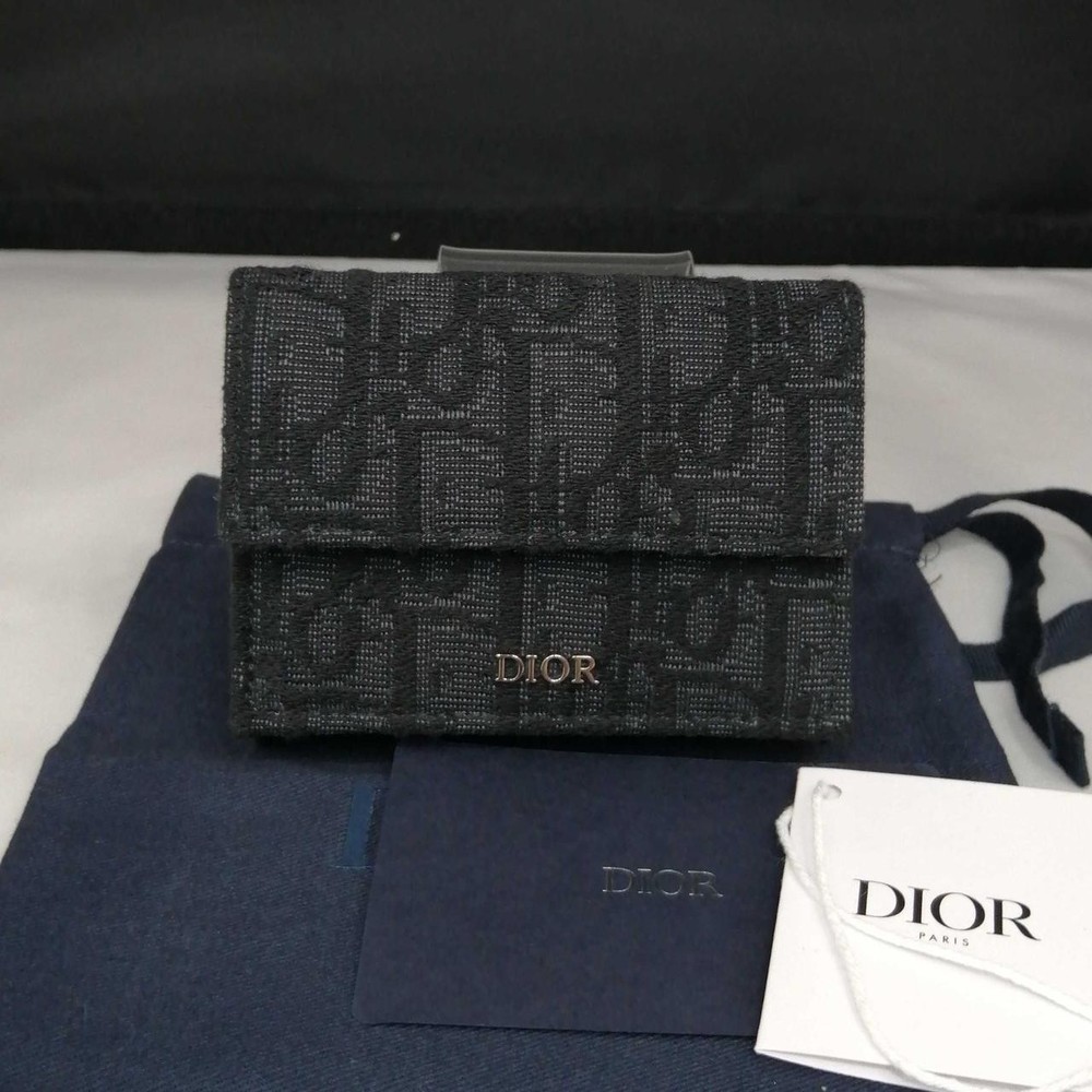 Dior Tri-Fold Wallet in Black Leather with Silver Logo