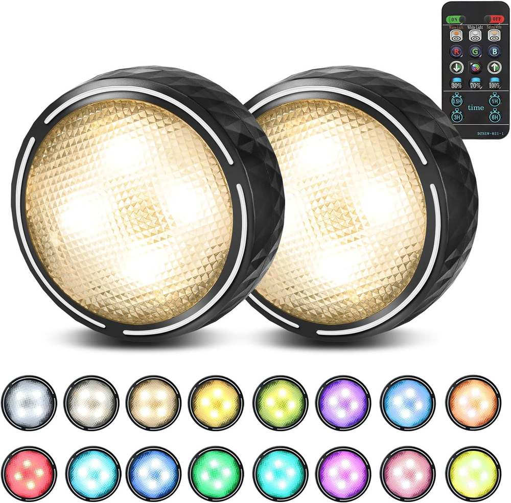Battery Operated Puck Lights with Remote LED under Cabinet Lighting Wireless Sti