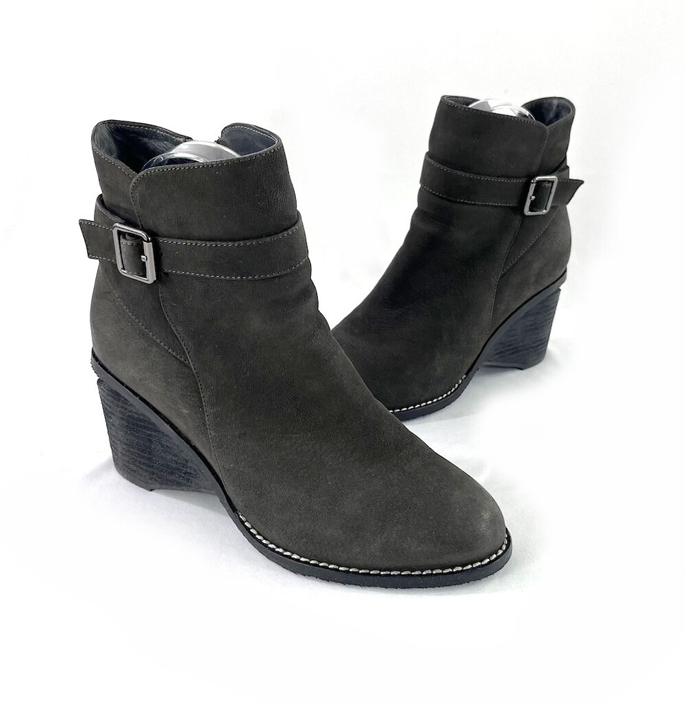 Antelope Dark Olive Gray Suede Side Zip Ankle Bootie Heel Boot Shoe 37 US 6