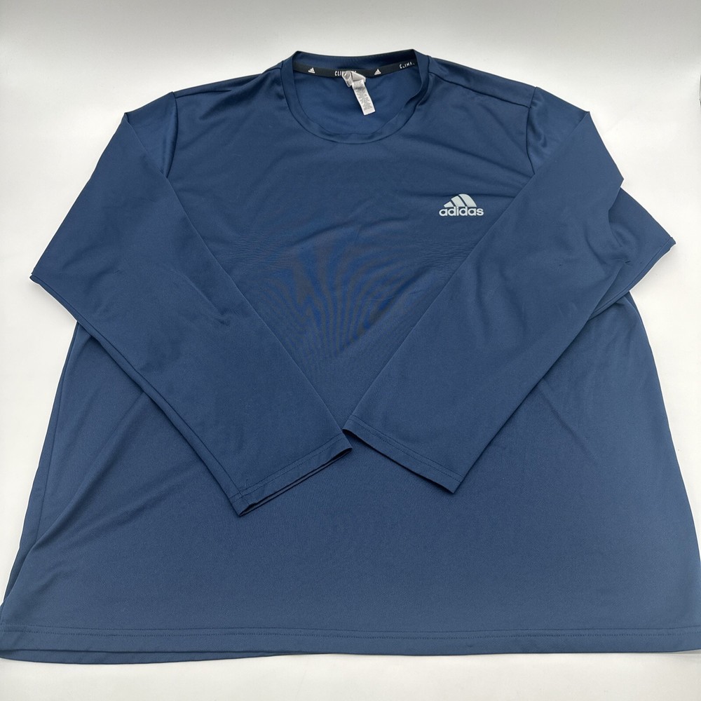 Adidas Climalite Long Sleeve Men’s T-Shirt 2XL Blue Solid Logo #19323