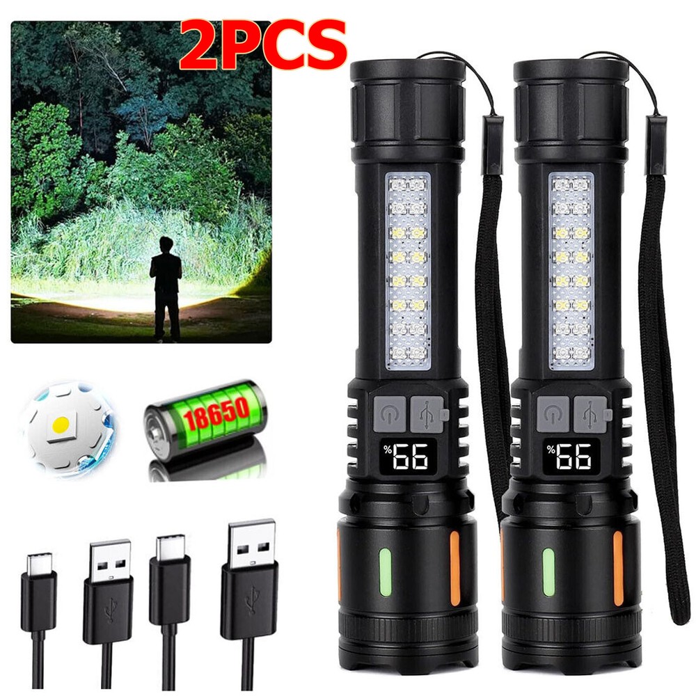 99000000 Lumens Super Bright LED Tactical Flashlight Work Light Rechargeable 2X