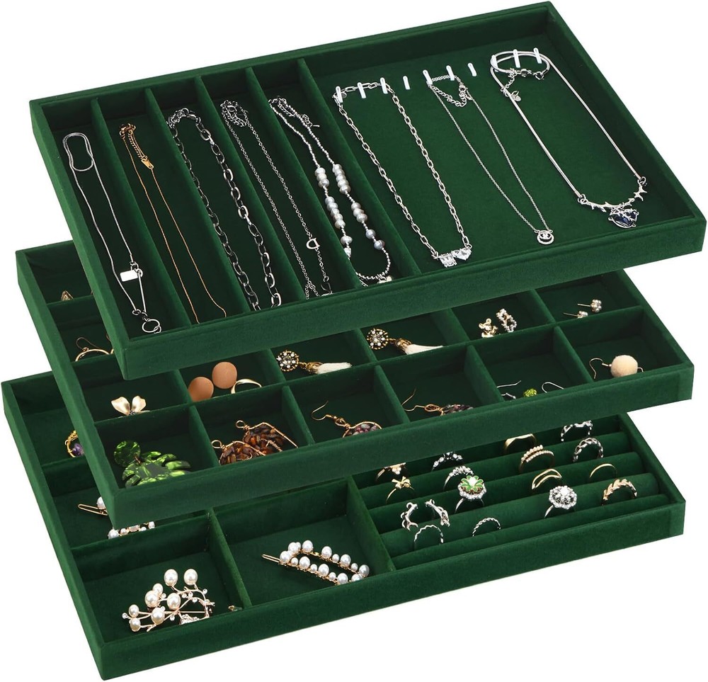 Fixwal 13.8in Large Stackable Jewelry Tray Organizer for Drawers