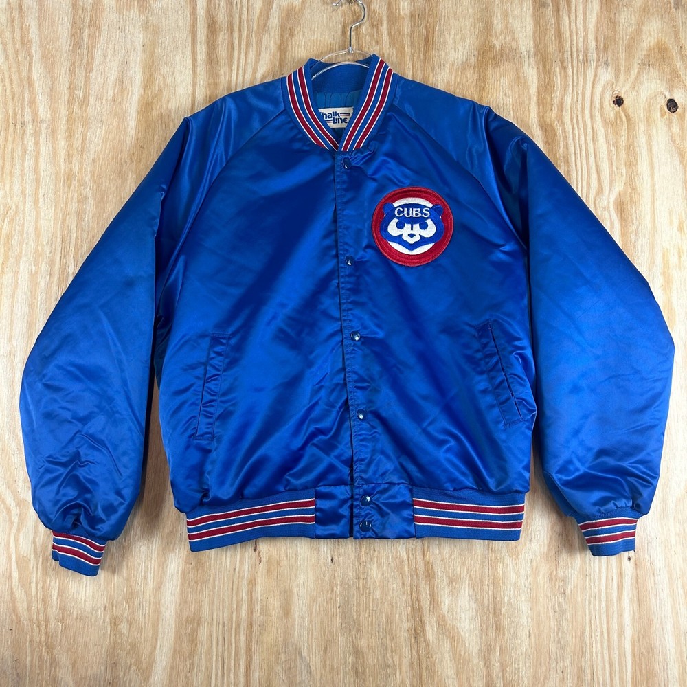 Vintage  80's Chicago Cubs Chalk Line Satin USA Made Blue Jacket MLB Size XL