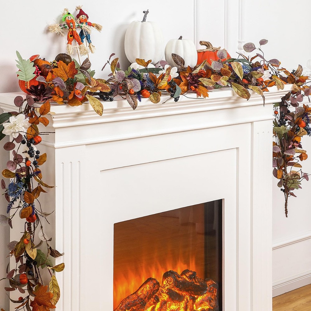 2 Pcs 6 ft Fall Autumn Fireplace Garland Wreaths Thanksgiving Centerpieces Pu...