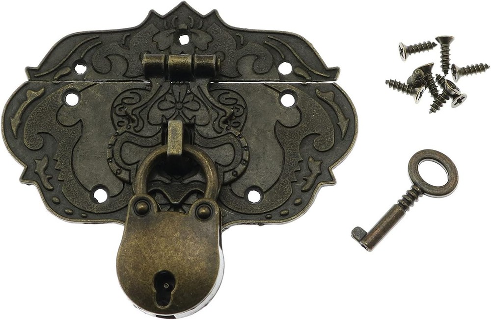 Antique Embossing Decorative Brass Hasp Clasp Latch Lock with Screws Bronze