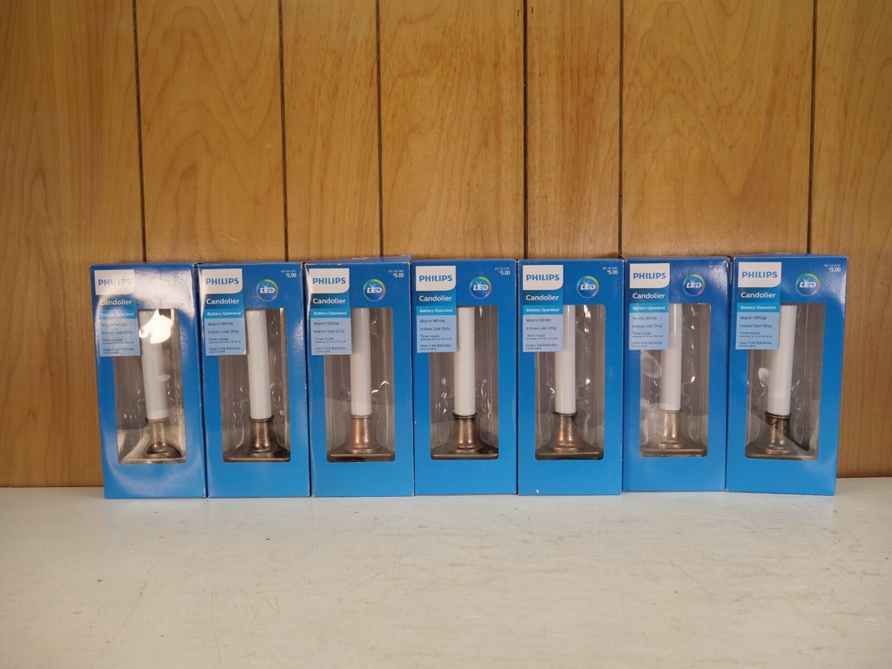 7 Phillips LED Taper Candles with Bronze Base & Timer in Warm White