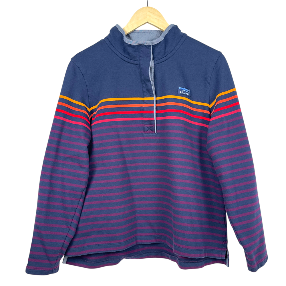 L.L.Bean Stripe Pullover Womens XL Petite Cotton Henley Sweatshirt Casual