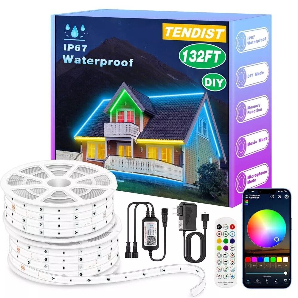 132ft Outdoor Led Strip Lights, IP67 Waterproof LED Light for Outside App Rem...