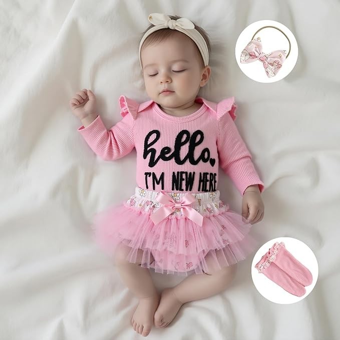 Newborn Baby Girl Outfit Set –Romper + Headband + Clothes | Cute 0-3 months baby