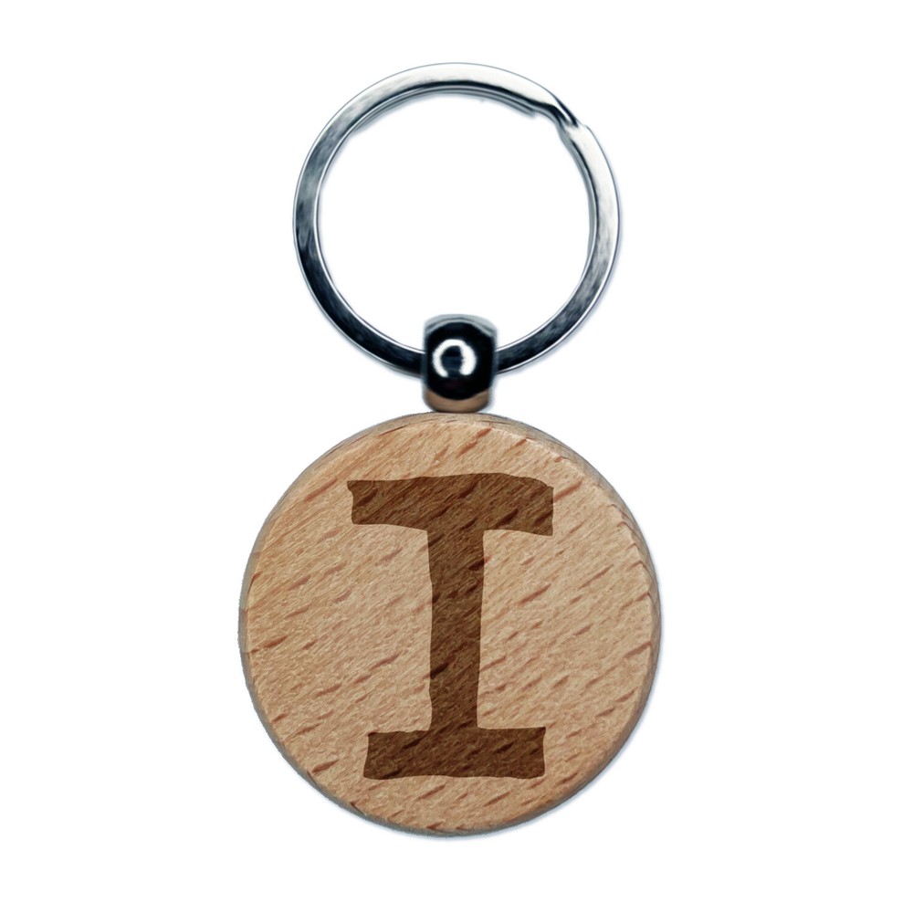 Cute Typewriter Font Letter I Wooden Keychain Engraved Charm